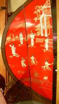Modern Asian Circular MotherofPearl Mounted Lacquered FourPanel Floor Screen