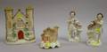 Staffordshire Figural Gothic Church Cottage and a Pair of Figures