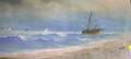 Late 19thEarly 20th Century Giltwood Framed Pastel of a Sailing Ship Ashore in a Storm