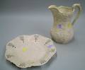 Salt Glazed Pottery Pitcher and Reticulated Salt Glazed Plate