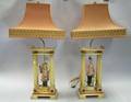 Pair of Chinesestyle Painted Wooden and Ceramic Figural Table Lamps