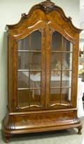 Dutch Baroquestyle Carved and Burl Veneer TwoDoor Display Cabinet