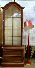 Brandt Baroquestyle Mahogany Display Cabinet and a Floor Lamp
