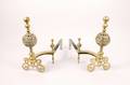 Pair of Brass Andirons with Pierced Sphere
