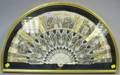 Framed and Mounted Victorian Lithograph Paper and Silver Overlay Bone Hand Fan