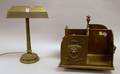 Sterling Bronze Co Brass Desk Lamp and a Georgianstyle Brass Revolving Tabletop Book Rack