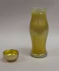 Iridescent Art Glass Vase and a Small Gold Favrile Glass Footed Bowl