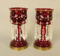 Pair of ruby glass luster candelabra