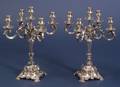 Pair of Portuguese Silver Five Light Rococo Revival Candelabra