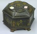 Chinese Export Hexagonal Gilt Decorated Black Lacquer Lidded Box