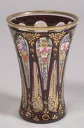 Bohemian Ruby Cased CuttoClear and Enamel Decorated Glass Vase