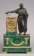 French Second Empire Gilt and Patinated Bronze and Malachite Mounted Mantel Clock