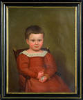 American oil on canvas folk portrait of a young boy ca 1840