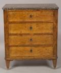 Continental Neoclassical Walnut Four Drawer Marbletop Chest