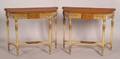 Pair of George III Polychrome Parcelgilt and Inlaid Satinwood Demilune Consoles