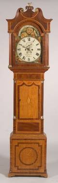 English Boxwood and Harewood Inlaid Oak Tall Case Clock