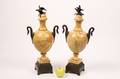 Pair of Sienna Marble Cassolettes w Eagle Finials
