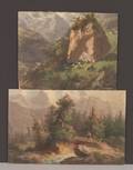 Carl Fuchs Swiss 18361886 Lot of Two Alpine Views with Goat Herders