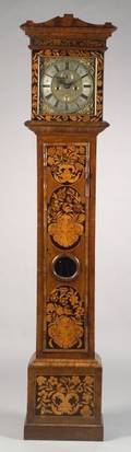 William and Mary Fruitwood Marquetry Inlaid Walnut Tall Case Clock