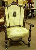 Charles II Style Caned and Upholstered Carved Walnut Armchair