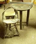 Rustic Paint Decorated Twig Smoking Stand and an Old Hickorytype Demilune Side Stand