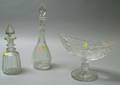 Large Colorless Cut Glass Compote and Two Decanters