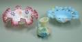 Two Victorian Art Glass Rufflededge Bowls and a Cruet