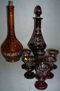 Sevenpiece Bohemian Etched Ruby Flash Cordial Set
