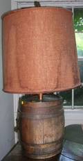 Pair of Painted Wooden Whiskey and Gin Barrel Table Lamps barrel ht 13 14 in