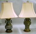 Two Chinese Champleve Bronze Vase Table Lamps