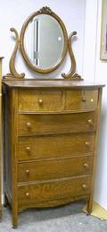Early 20th Century Oak SixDrawer Tall Chest with Mirror