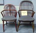 Two Sets of Four English Windsor Elmwood Armchairs