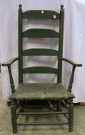 18th Century Green Painted Ladderback Armchair