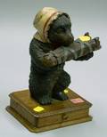 Black Forest Carved and Painted Wooden Mother Bear and Cubs Figural Pen and Ink Stand on Fruitwood OneDrawer Base