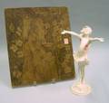 1916 JMR Painted Cast Metal Figure The Good Fairy and a Pyrographic Portrait of a Young Woman