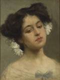 European School 19th Century Portrait of a Woman with Flowers in Her Hair