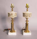 Pair of porcelain table lamps with marble bases