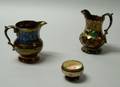 Two English Copper Lustre Jugs and a Salt