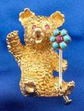 18kt Gold and Gemset Teddy Bear Pin Cartier Italy