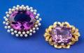 Two Antique 14kt Gold Amethyst and Seed Pearl Brooches Krementz  Co