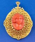 Victorian 14kt Gold and Coral Cameo PendantBrooch