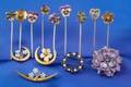 Group of Art Nouveau 14kt Gold and Enamel Flower Pins and Stickpins