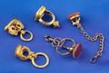 Five Antique Hardstone and 14kt Gold Fobs