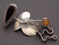 ArtistDesigned Sterling Silver Fire Opal and Onyx Brooch Sam Kramer