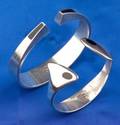 Two Sterling Silver and Onyx Intarsia Cuff Bracelets Hans Hansen