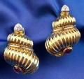 18kt Gold and Gemset Shell Earclips