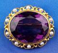 Antique 14kt Gold Amethyst and Seed Pearl Brooch Krementz  Co