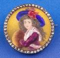 Antique Enamel and Diamond Portrait Brooch
