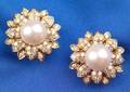 18kt Gold Cultured Pearl and Diamond Flower Earclips