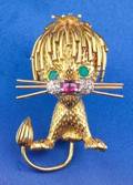 18kt Gold and Gemset Lion Brooch